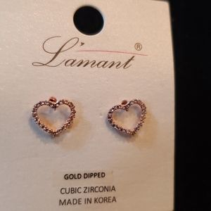 Rose Gold heart Cubic Zirconia post earrings